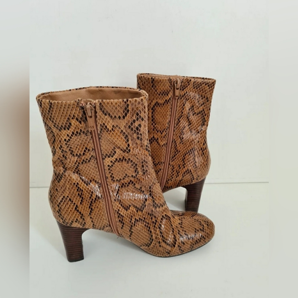 Next brown faux leather ankle boots size 6.5 snakeskin animal print - Picture 7 of 11